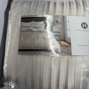 Hotel Collection Metallic Strie KING Duvet Cover & Shams Set Ivory / Gold